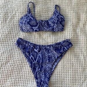 Blue Snake Print Bikini Set